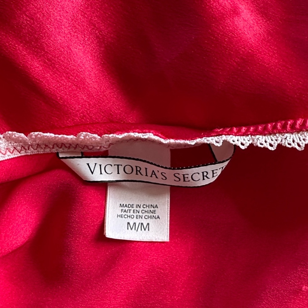 Victoria’s Secret Red Satin Lace Trim Pink Crystal Accents Slip Medium - Picture 8 of 9